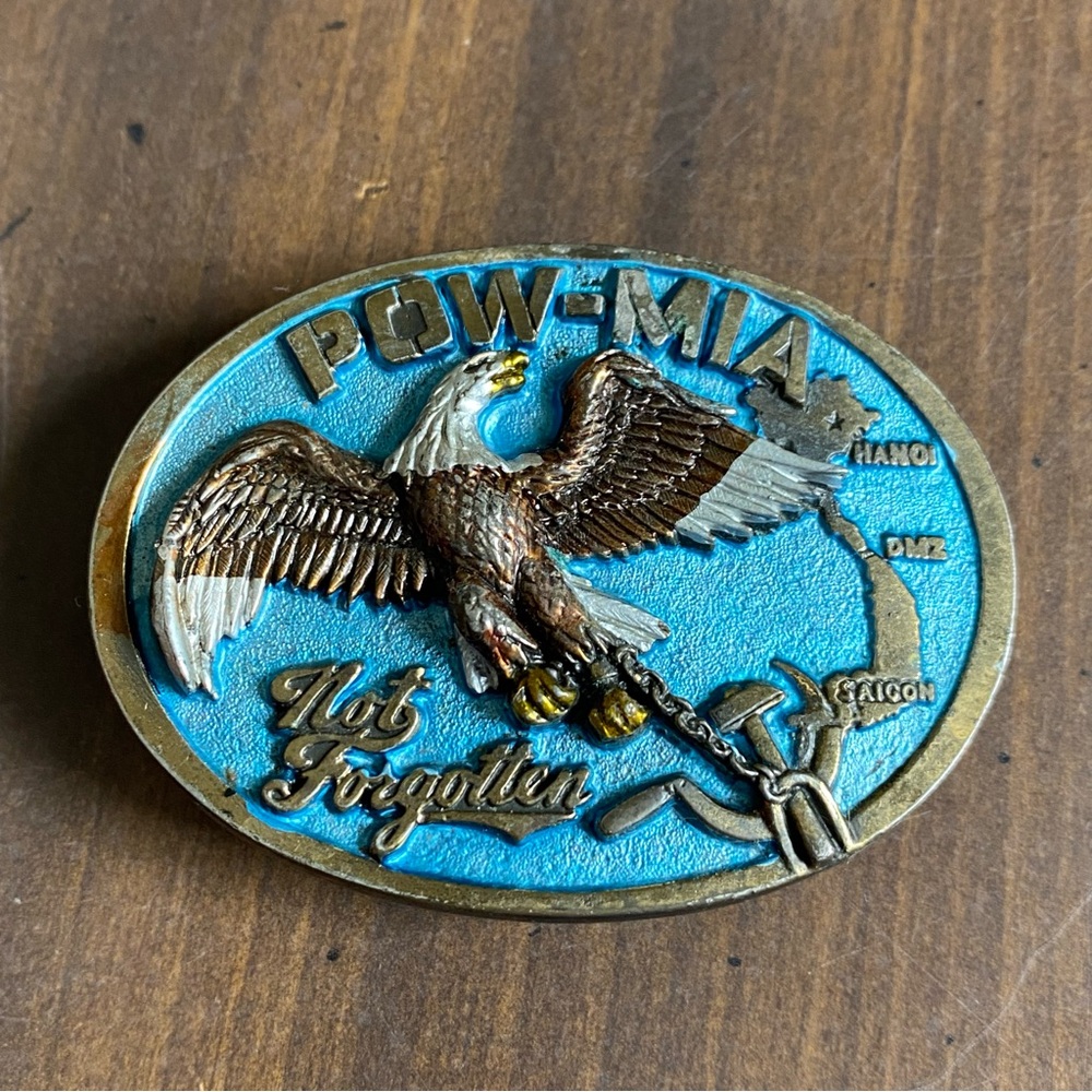 Vintage Pow Mia Eagle Emblem Belt Buckle Not Forgotten